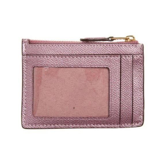 Coach Metallic Pink Leather Coin Purse Card Case Keyring NWT ID Window - Picture 2 of 3